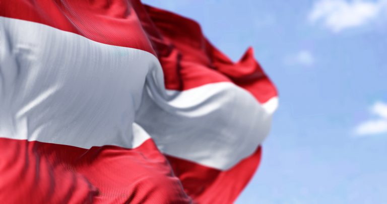Detail,Of,The,National,Flag,Of,Austria,Waving,In,The